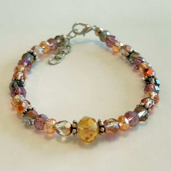 Amber, Purple & Grey Bead Bracelet - Picture 2 of 3
